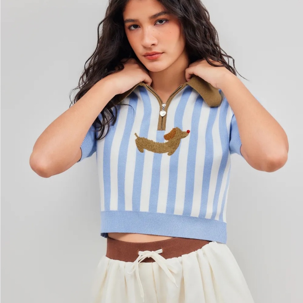 NWOT knit striped dachshund crop top